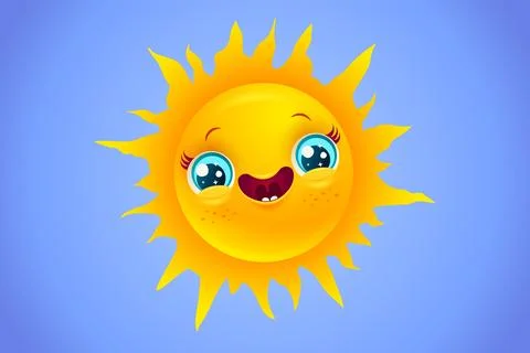 Vector illustration of sun in kawaii style. Stock Illustration