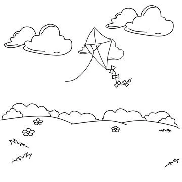 Vector illustration of sun, kite and flower. Stock Illustration