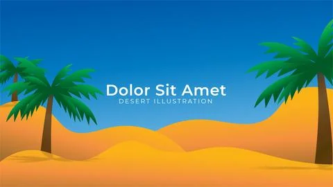 Vector illustration of sunny desert with palm tree and clean blue sky. Mini.. Illustrazione stock