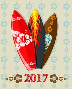Vector illustration of surf boards with 2017 text Stock Illustration