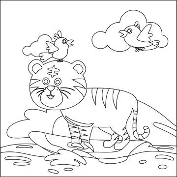 Vector illustration of surfing time with cute little tiger at summer. Stock Illustration