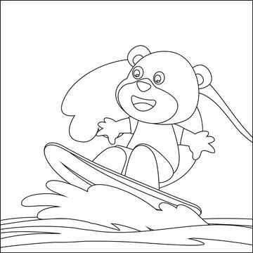 Vector illustration of surfing time with cute little bear at summer. Stock Illustration