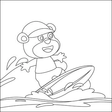 Vector illustration of surfing time with cute little bear at summer. Stock Illustration