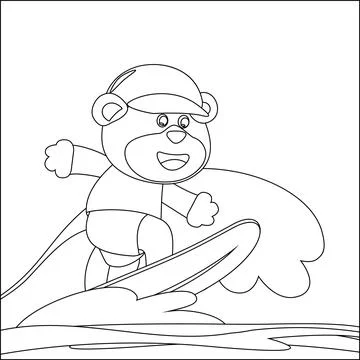 Vector illustration of surfing time with cute little bear at summer. Stock Illustration
