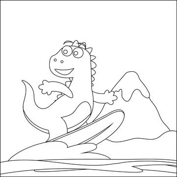 Vector illustration of surfing time with cute little dinosaurs at summer Stock Illustration