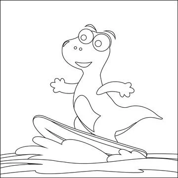Vector illustration of surfing time with cute little dinosaurs at summer. Stock Illustration