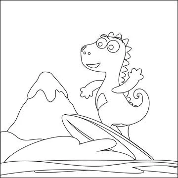 Vector illustration of surfing time with cute little dinosaurs at summer. Stock Illustration