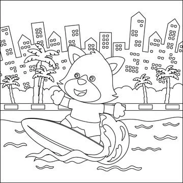 Vector illustration of surfing time with cute little bear at summer. Stock Illustration