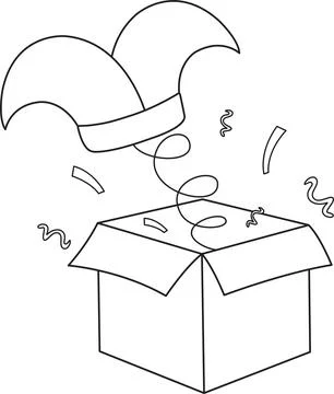 Vector illustration of a surprise box, april fools day, clown hat, doodle a.. Stock Illustration