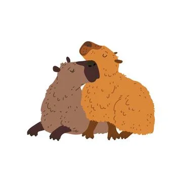 Vector illustration of sweet smiling capybaras in love isolated on a white Stock Illustration