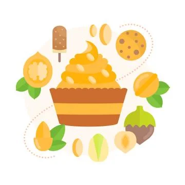 Vector Illustration of Sweets and Nuts. Stock Illustration