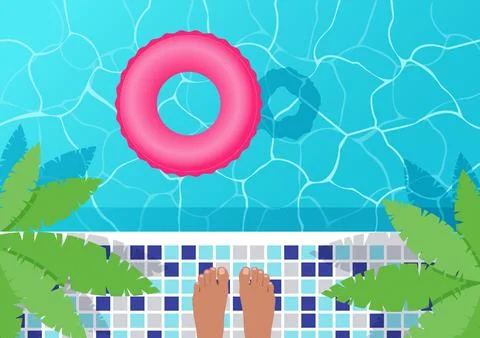 Vector illustration of a swimming pool with blue water, top view. イラスト素材