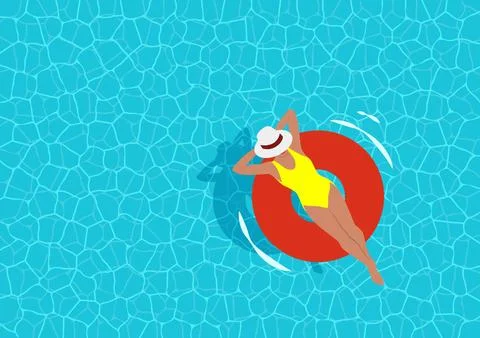 Vector illustration of a swimming pool with blue water, top view. Stock Illustration