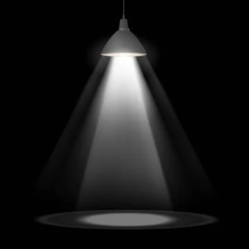 Vector illustration of switched on ceiling lamp with lampshade and light beam. Stock Illustration