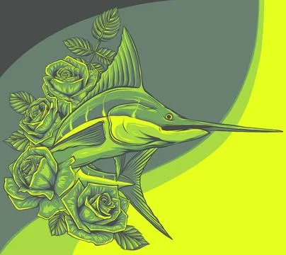 Vector illustration of sword fish with roses Stock-Illustration