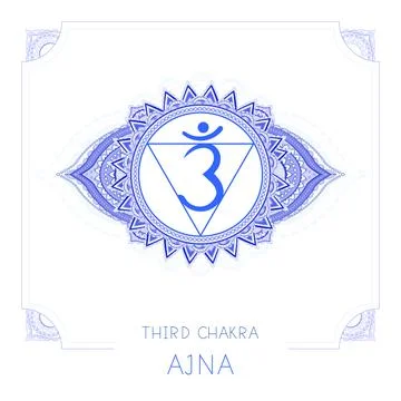 Vector illustration with symbol Ajna - Third Eye chakra and decorative frame  Stock Illustration