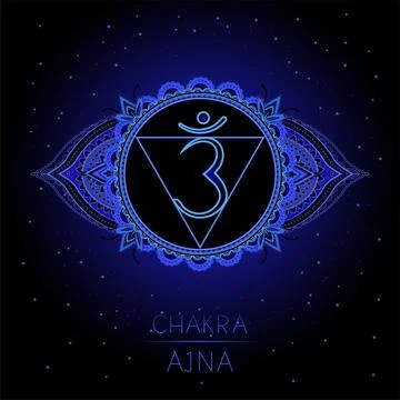Vector illustration with symbol Ajna - Third Eye chakra on black background.  Stock Illustration
