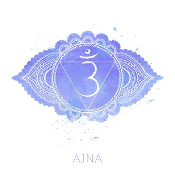 Vector illustration with symbol chakra Ajna and watercolor element on white b Stock Illustration