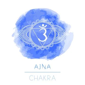 Vector illustration with symbol chakra Ajna and watercolor element on white b Stock Illustration