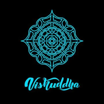 Vector illustration with symbol chakra Vishuddha on black background. Stock Illustration