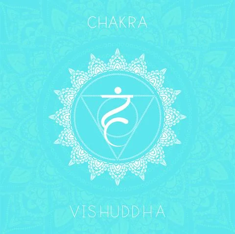 Vector illustration with symbol chakra Vishuddha on ornamental background. Ro Stock Illustration
