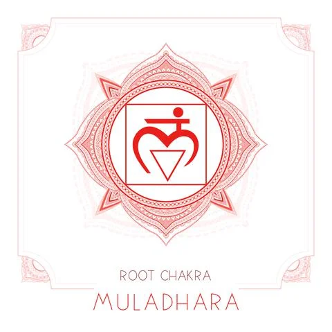 Vector illustration with symbol Muladhara - Root chakra and decorative frame  Stock Illustration