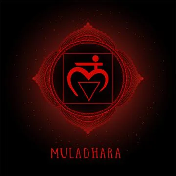 Vector illustration with symbol Muladhara - Root chakra on black background.  Stock Illustration