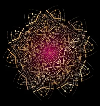 Vector Illustration. Symmetrical round pattern. Gold. Curved lines Stock Illustration