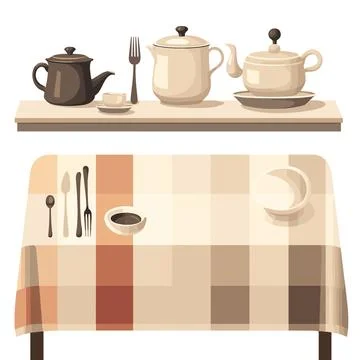 Vector illustration of a table with utensils and tablecloth. Illustrazione stock