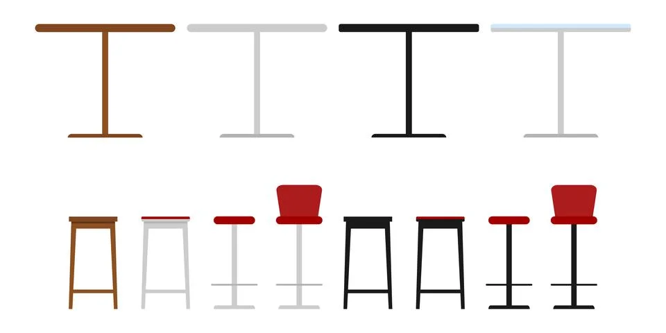 Vector illustration of tables and stools in coordinated colors comparing Stockillustratie