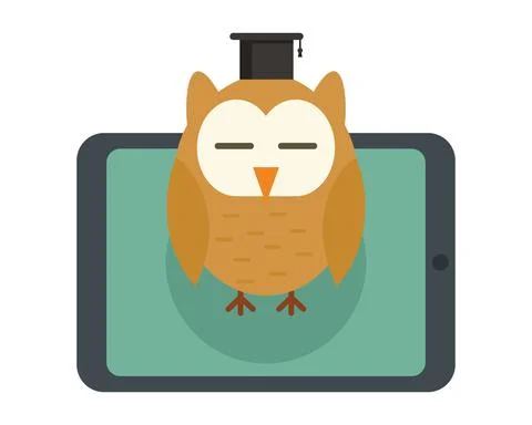 Vector illustration with tablet and wise owl Stock Illustration