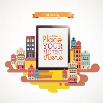 Vector illustration with tablet in town Stock Illustration