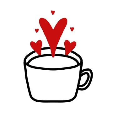 Vector illustration of tea or coffee and hearts. Stock Illustration