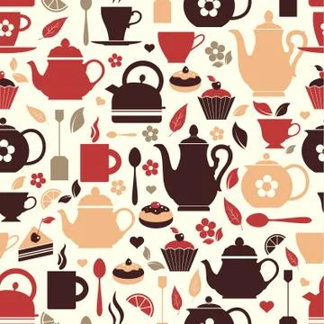 Vector illustration of tea. Seamless pattern of tea symbol. Stock Illustration