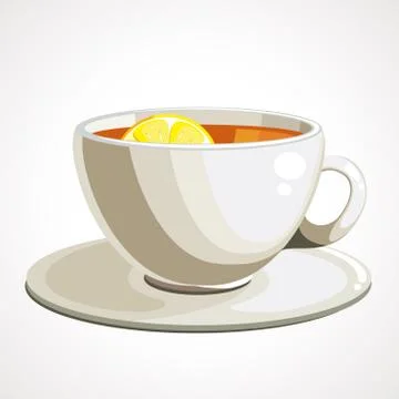 Vector illustration tea in white cup with lemon. Stock Illustration