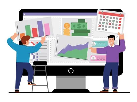 Vector illustration of team that builds a digital business strategy Stock Illustration