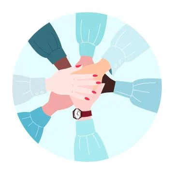 Vector illustration of a team holding their hands together. Stock Illustration