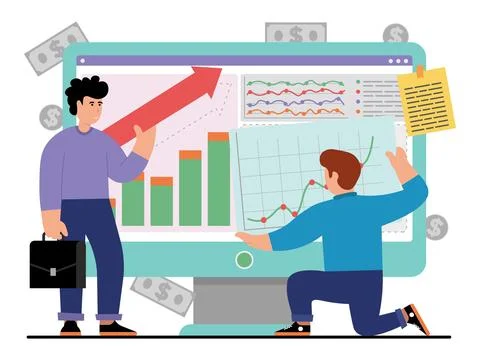 Vector illustration with a team who correct their digital bussiness activities Stock Illustration