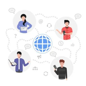 Vector illustration of teamwork over the Internet, communication, chat. Stock Illustration