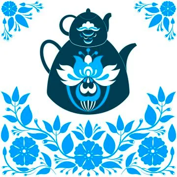 Vector Illustration a Teapot on a Blue background. Free Stock Illustration