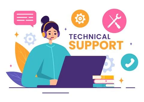 Vector Illustration of a Technical Support System featuring Software Develo.. Stock Illustration