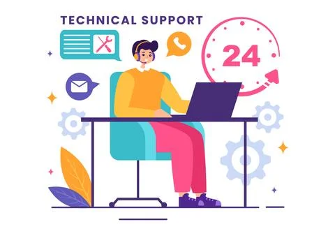 Vector Illustration of a Technical Support System featuring Software Develo.. Stock Illustration