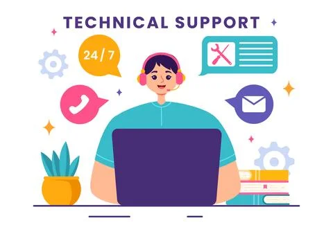 Vector Illustration of a Technical Support System featuring Software Develo.. Stock Illustration