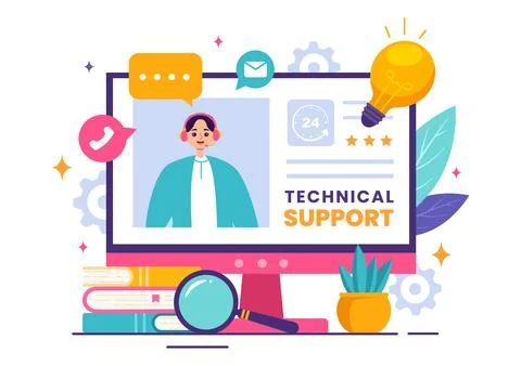 Vector Illustration of a Technical Support System featuring Software Develo.. Stock Illustration