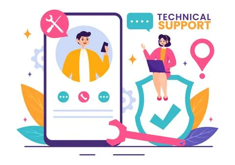 Vector Illustration of a Technical Support System featuring Software Develo.. Stock Illustration