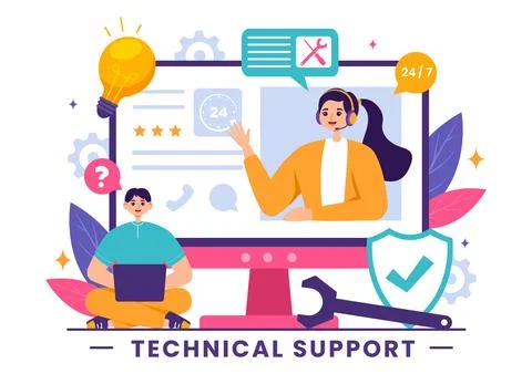 Vector Illustration of a Technical Support System featuring Software Develo.. Stock Illustration