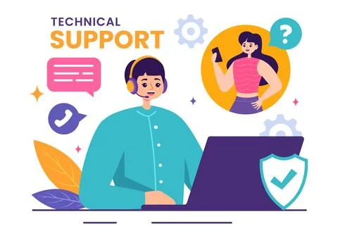 Vector Illustration of a Technical Support System featuring Software Develo.. Stock Illustration
