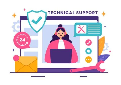 Vector Illustration of a Technical Support System featuring Software Develo.. Stock Illustration