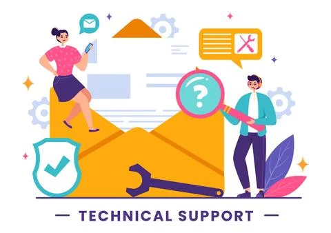 Vector Illustration of a Technical Support System featuring Software Develo.. Stock Illustration