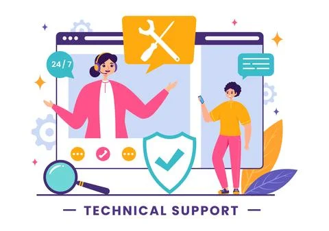 Vector Illustration of a Technical Support System featuring Software Develo.. Stock Illustration